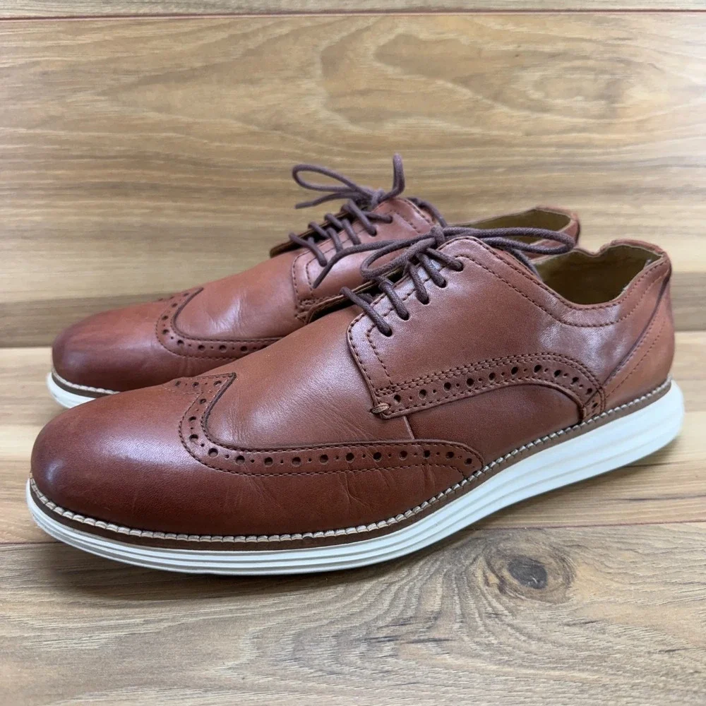 Cole Haan Zero Grand Wingtip Oxfords Mens 10 M Tan Leather Business Casual